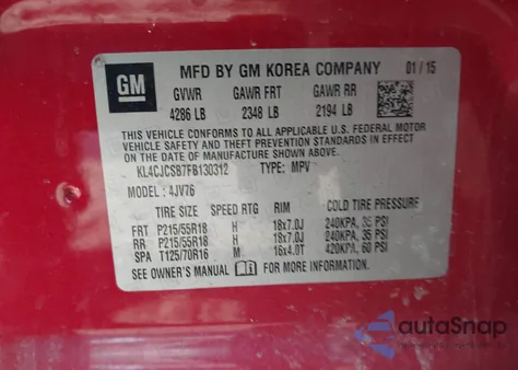 2015 Buick Encore Leather z USA, uszkodzony, nr VIN KL4CJCSB7FB130312